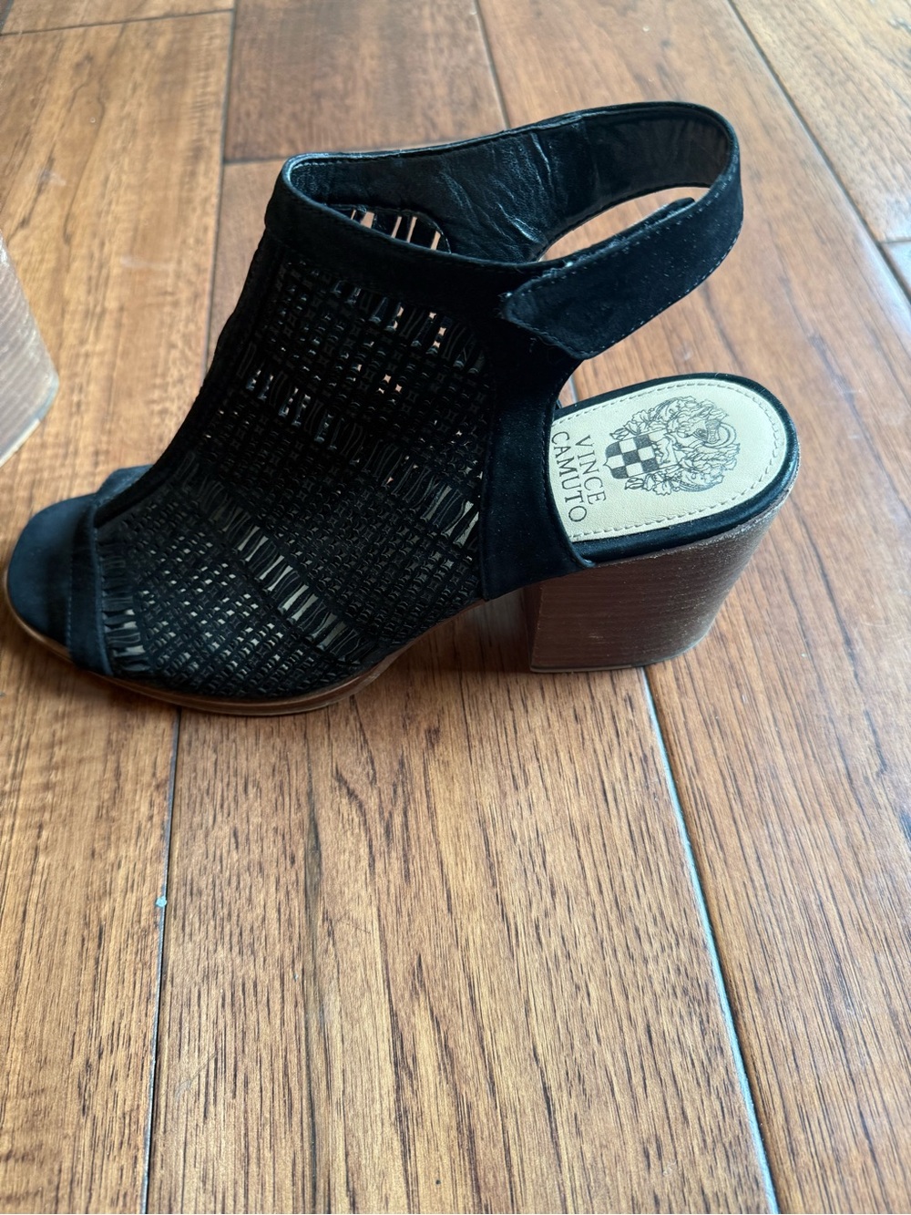 Vince Camuto Black Woven Open-Toe Block Heel Sandal